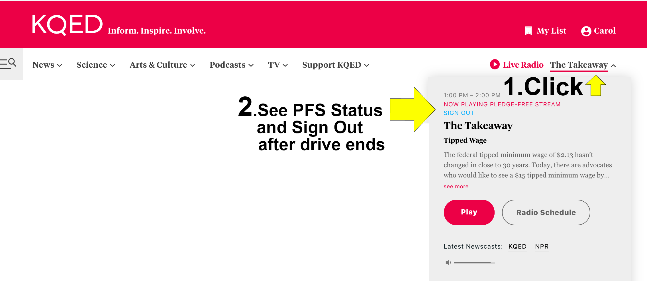 How do I sign out of Pledge Free Stream once a drive has ended?